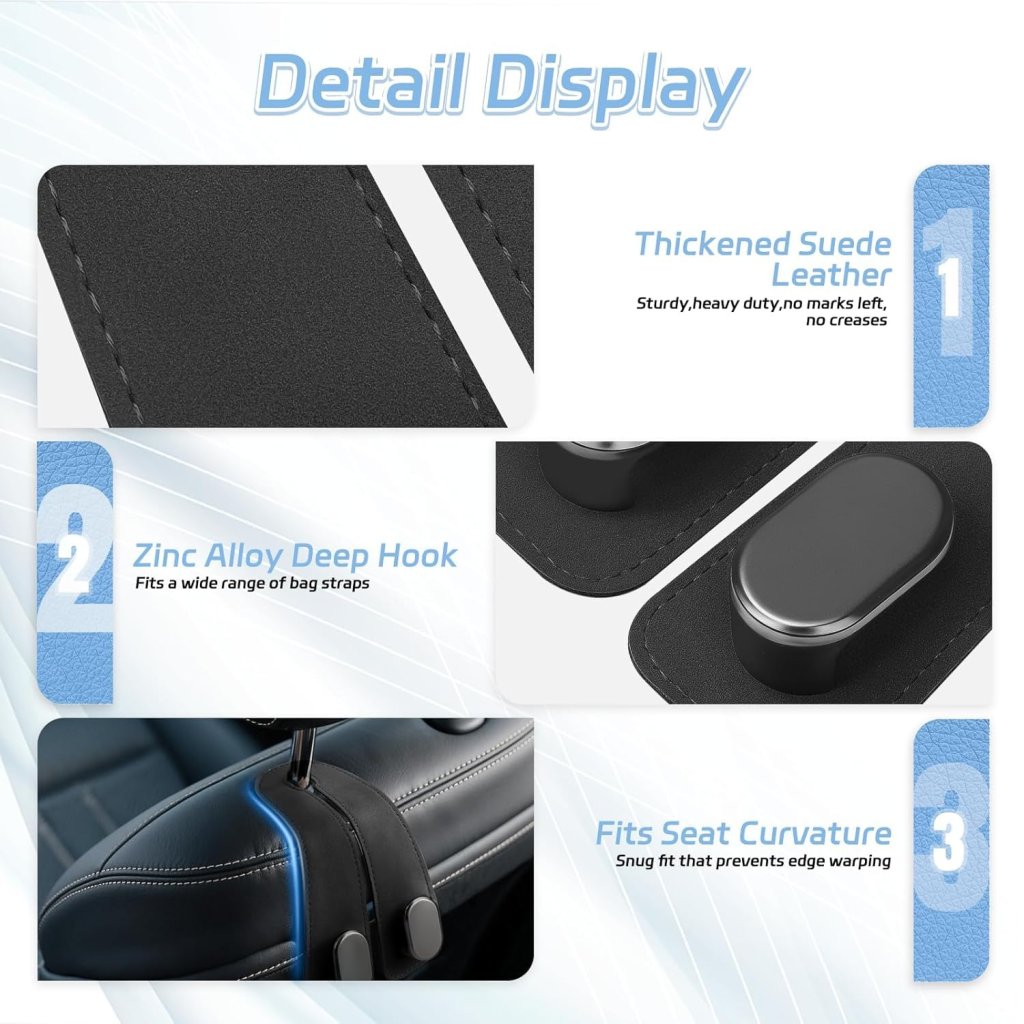 Premium Leather Car Seat Headrest Hook | Universal Vehicle Back Seat Organizer Hanger