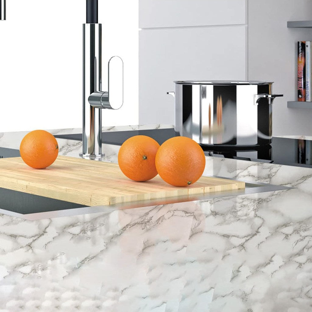Self-Adhesive White Marble Foil Roll | 60x200cm Waterproof Countertop Wallpaper