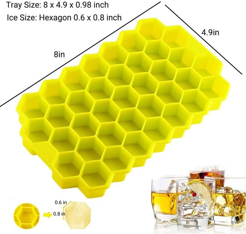 Honeycomb Silicone Ice Cube Tray – 37-Cavity Flexible Hexagon Mold for Cocktails, Iced Coffee & Baby Food – BPA-Free Food Grade Silicone Ice Maker – Easy Release Design
