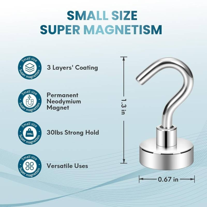 Super Strong Neodymium Magnetic Hooks – Heavy Duty Stainless Steel Rare Earth Magnets for Hanging – Permanent Industrial Magnet Hooks for Kitchen, Cruise Cabins, Garage, and Office