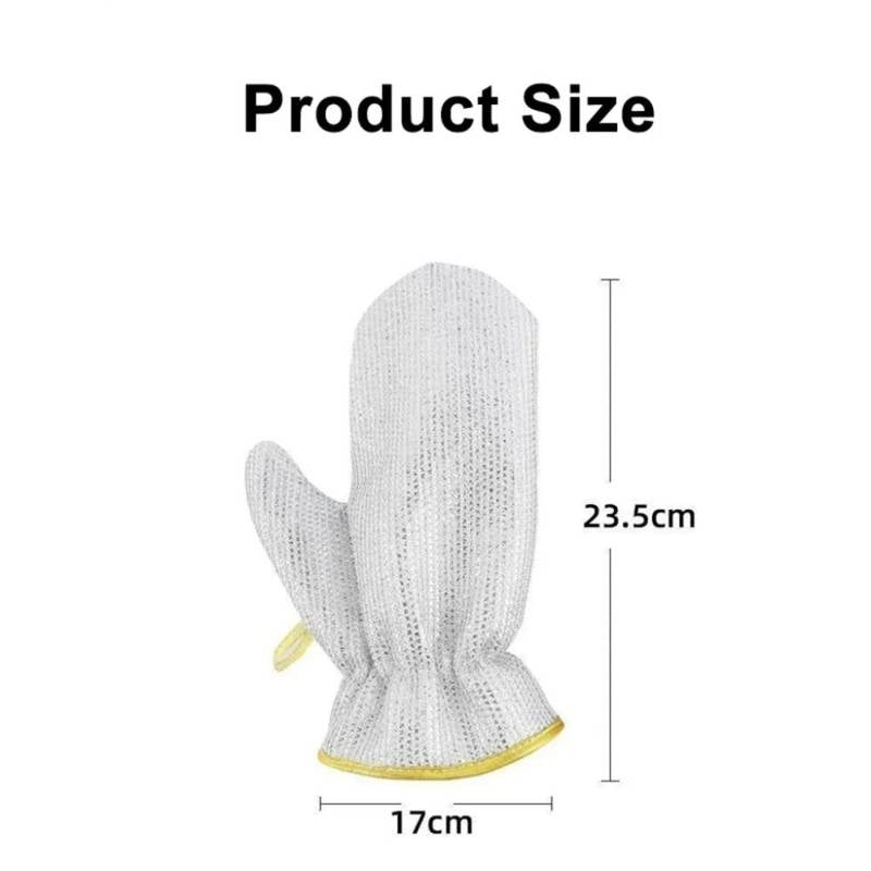 White cut-resistant glove with measurements on a white background
