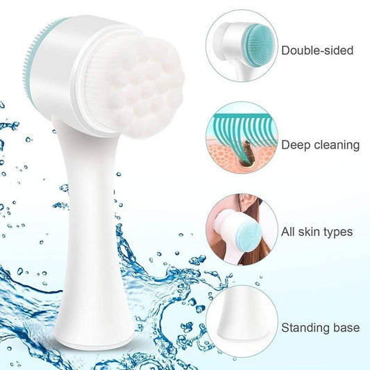 2-in-1 Dual Action Face Scrubber Brush – Manual Silicone Facial Cleansing & Exfoliating Brush for Deep Pore Cleaning