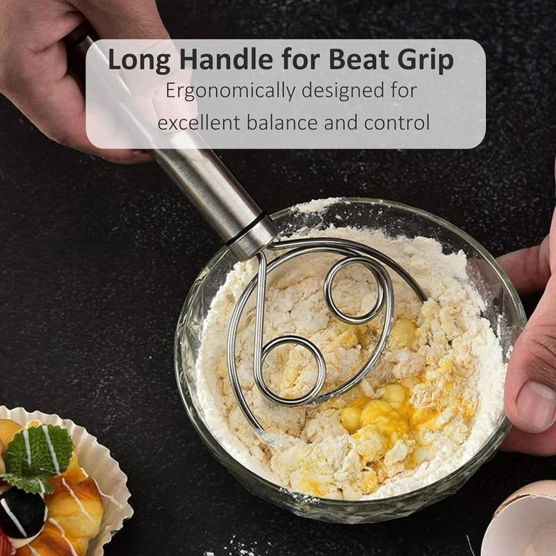Stainless Steel Danish Dough Whisk – Professional Atta Maker & Pastry Blender for Bread, Pizza & Cakes (Heavy Duty)