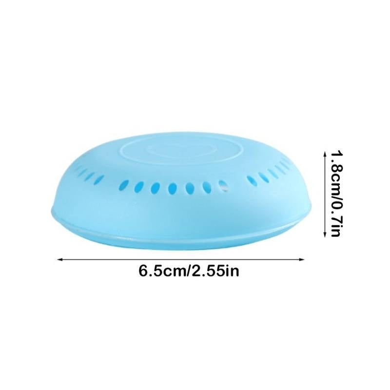 Blue plastic lid with dimensions on a white background