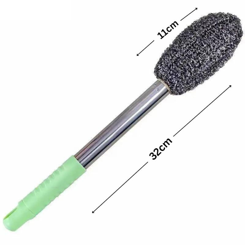 Long Handle Steel Wire Bottle Cleaning Brush – Heavy-Duty Stainless Steel Scrubber for Deep Pots, Thermos, Cast Iron & Grills – Non-Scratch Metallic Dish Scourer with Ergonomic Grip