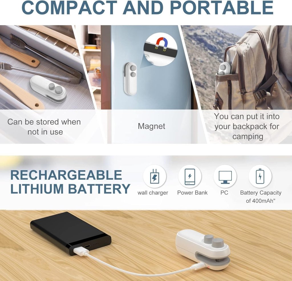 2-in-1 Mini USB Rechargeable Bag Sealer & Cutter | Portable Heat Sealer for Snack Storage