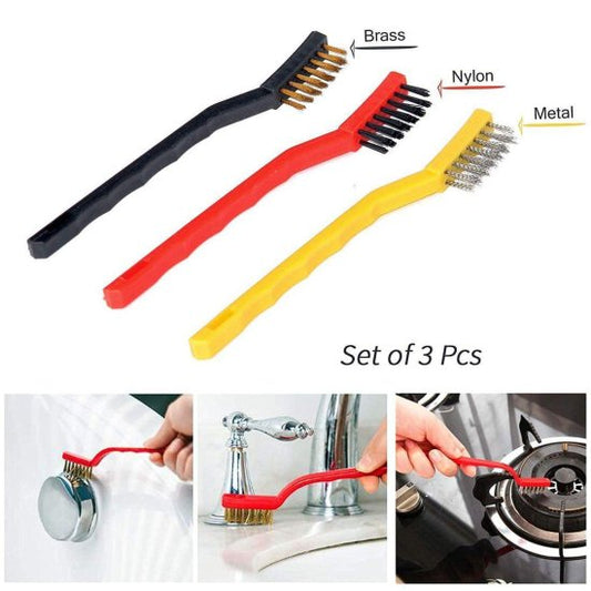 3-Piece Mini Wire Brush Set for Deep Cleaning | Scratch-Free Brass, Nylon & Stainless Steel Detail Brushes