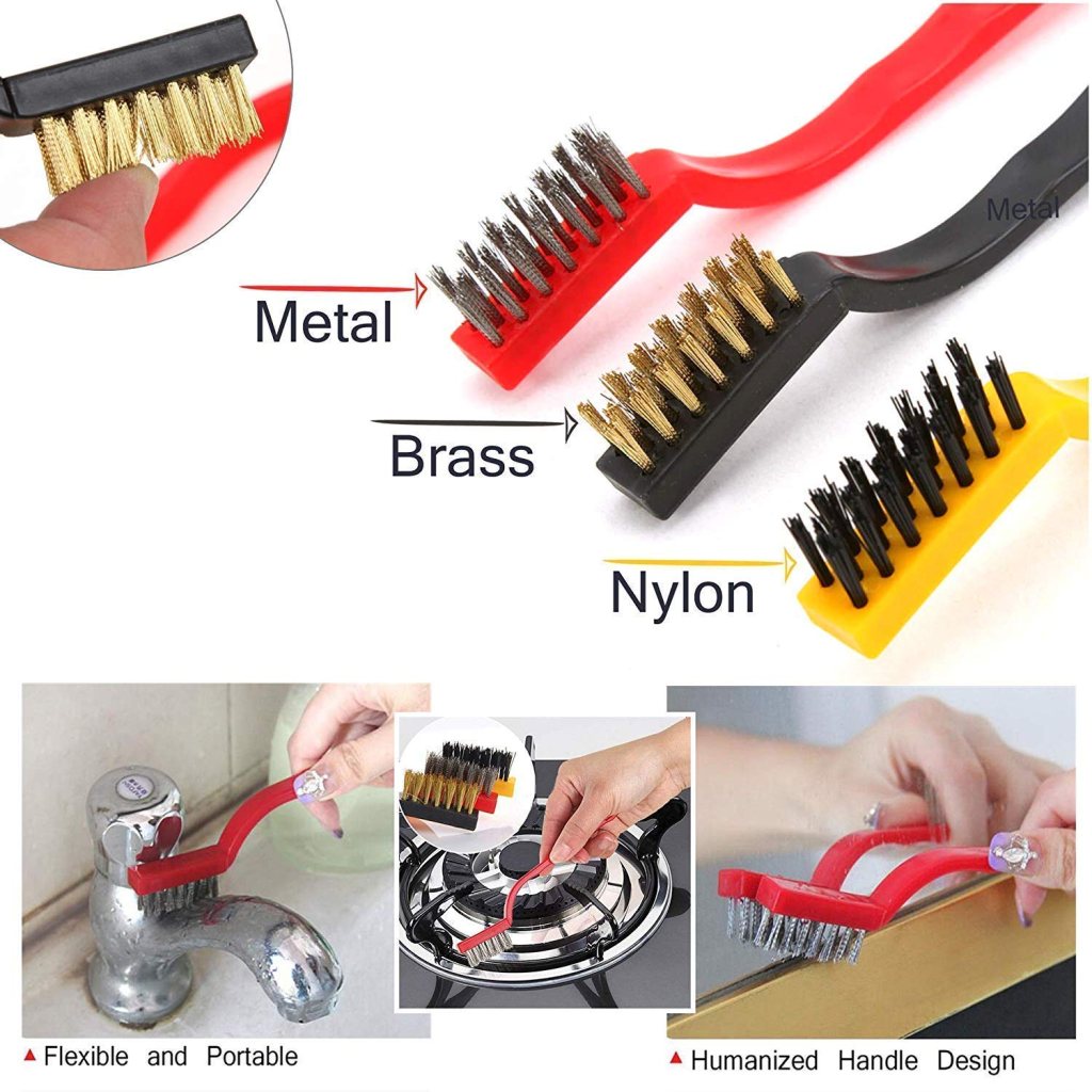 3-Piece Mini Wire Brush Set for Deep Cleaning | Scratch-Free Brass, Nylon & Stainless Steel Detail Brushes
