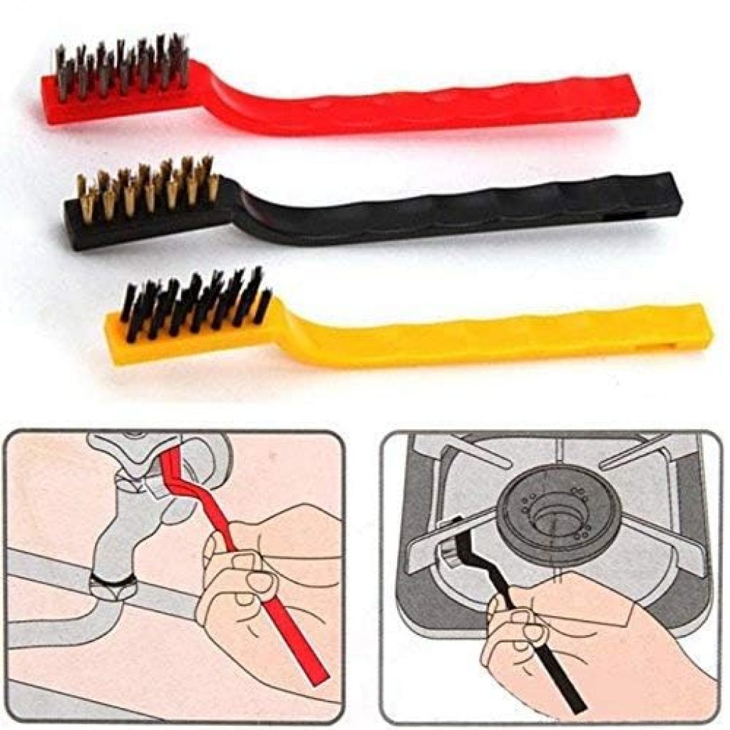 3-Piece Mini Wire Brush Set for Deep Cleaning | Scratch-Free Brass, Nylon & Stainless Steel Detail Brushes