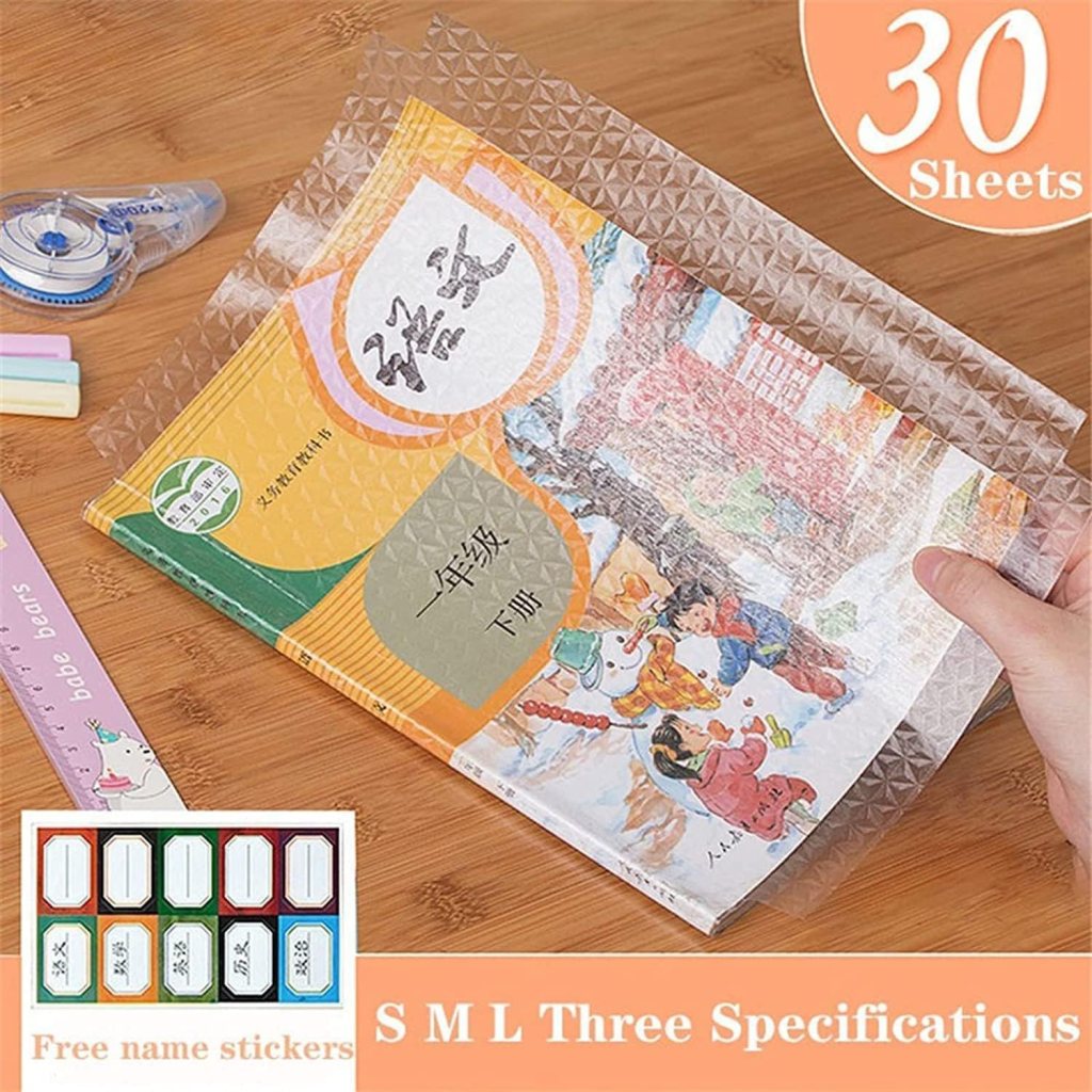 30-Piece Waterproof Clear Plastic Book Cover Set | Self-Adhesive Transparent Textbook Protector