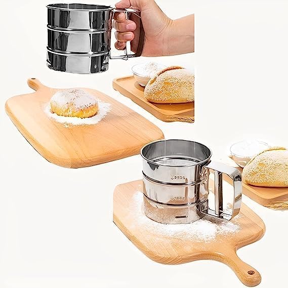 Stainless Steel Hand-Press Flour Sifter | Mechanical Baking Sieve Cup with Handle