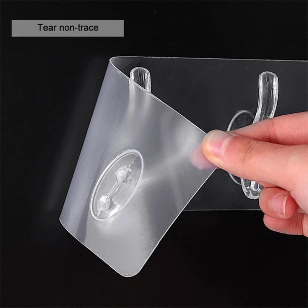 6-Hook Self-Adhesive Wall Rail Strip | Transparent Waterproof No-Drill Hanger