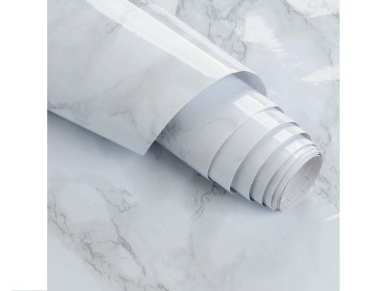 Self-Adhesive White Marble Foil Roll | 60x200cm Waterproof Countertop Wallpaper