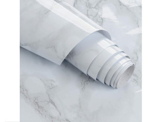 Self-Adhesive White Marble Foil Roll | 60x200cm Waterproof Countertop Wallpaper