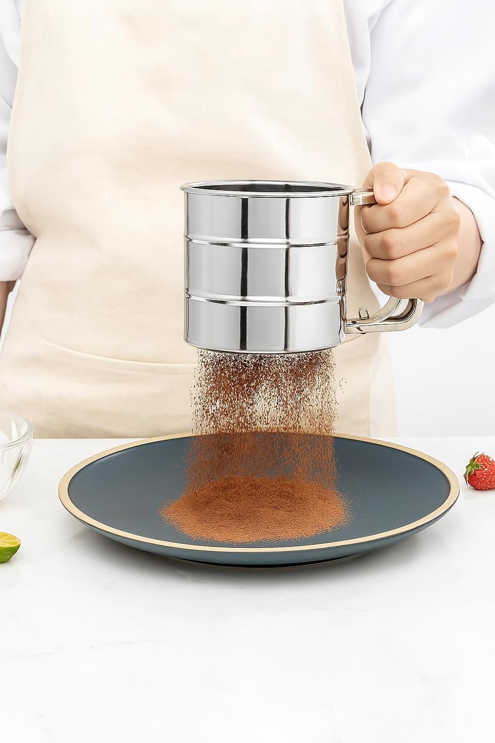 Stainless Steel Hand-Press Flour Sifter | Mechanical Baking Sieve Cup with Handle