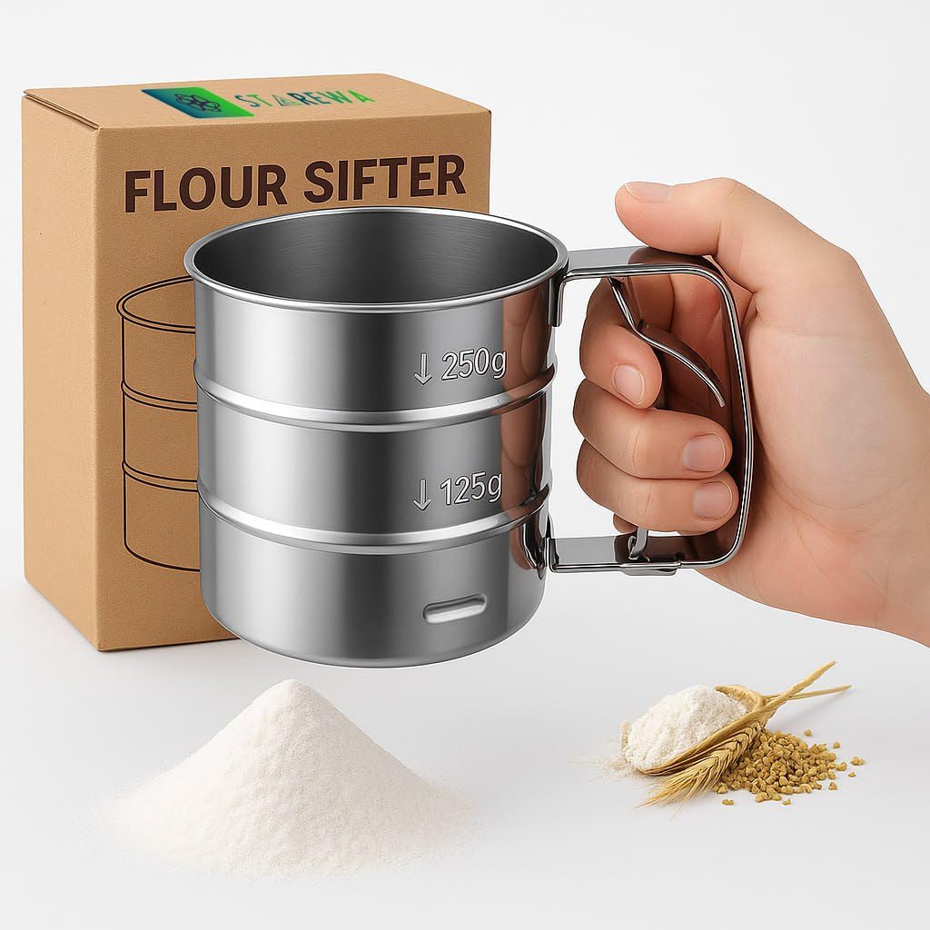 Stainless Steel Hand-Press Flour Sifter | Mechanical Baking Sieve Cup with Handle