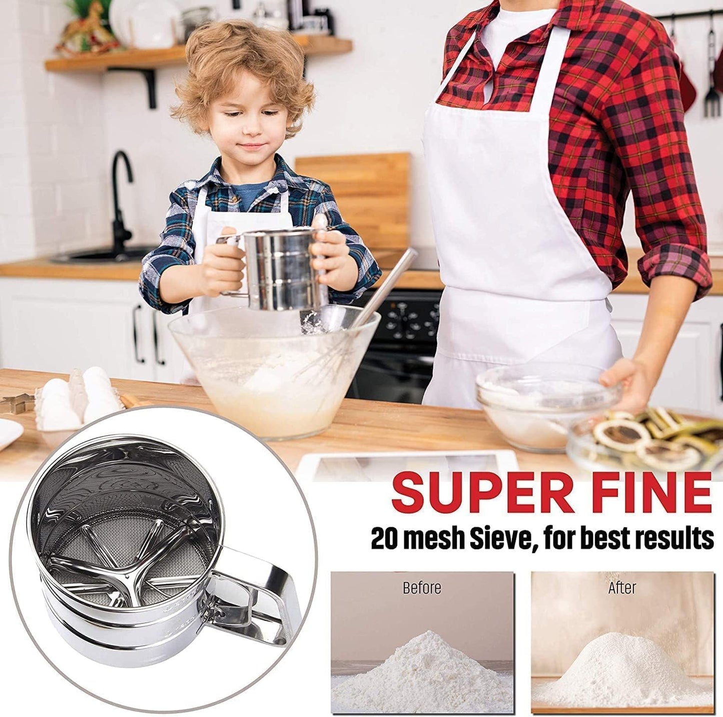 Stainless Steel Hand-Press Flour Sifter | Mechanical Baking Sieve Cup with Handle