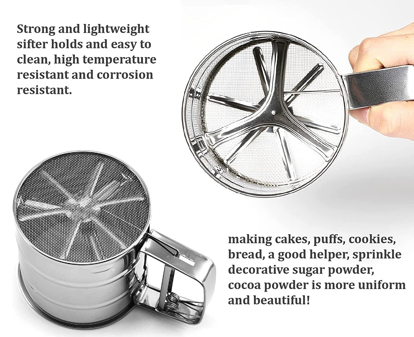 Stainless Steel Hand-Press Flour Sifter | Mechanical Baking Sieve Cup with Handle