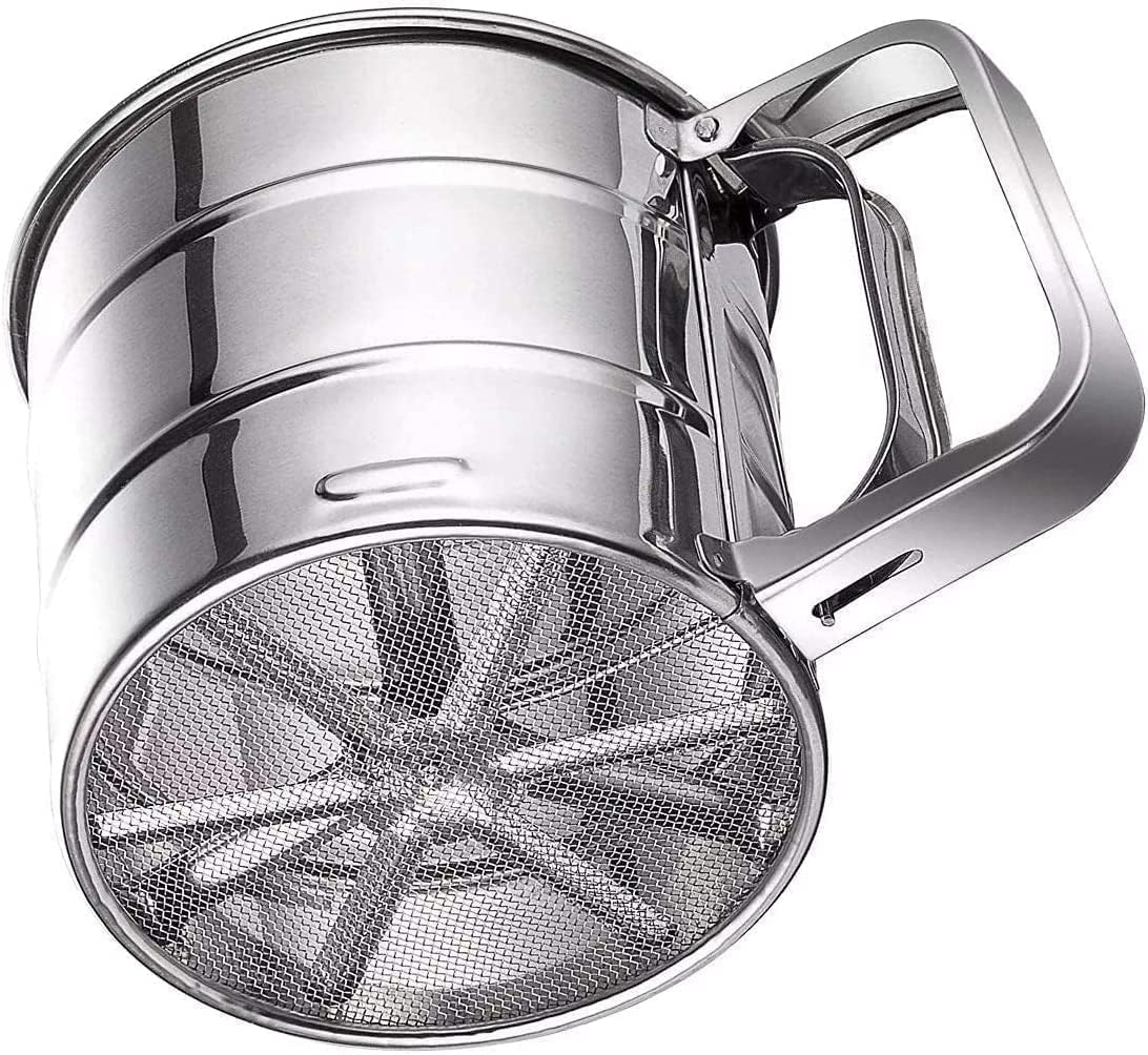 Stainless Steel Hand-Press Flour Sifter | Mechanical Baking Sieve Cup with Handle
