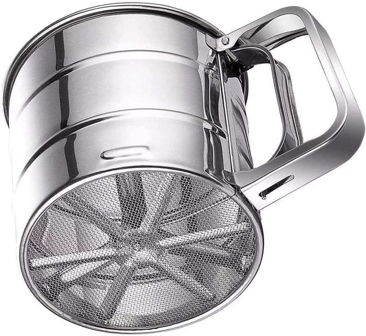 Stainless Steel Hand-Press Flour Sifter | Mechanical Baking Sieve Cup with Handle