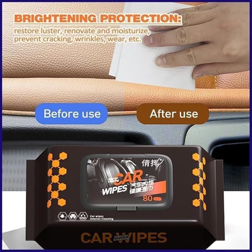 80 Pcs Multi-Surface Car Interior Cleaning Wipes | Matte Finish Dashboard & Leather Wet Wipes