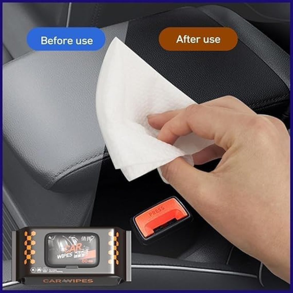 80 Pcs Multi-Surface Car Interior Cleaning Wipes | Matte Finish Dashboard & Leather Wet Wipes