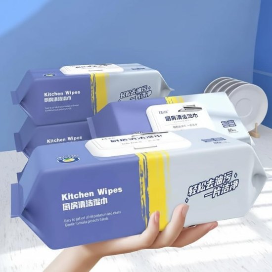 80 Pcs Heavy-Duty Kitchen Cleaning Wipes | Anti-Grease Degreasing Wet Wipes for Stoves & Counters