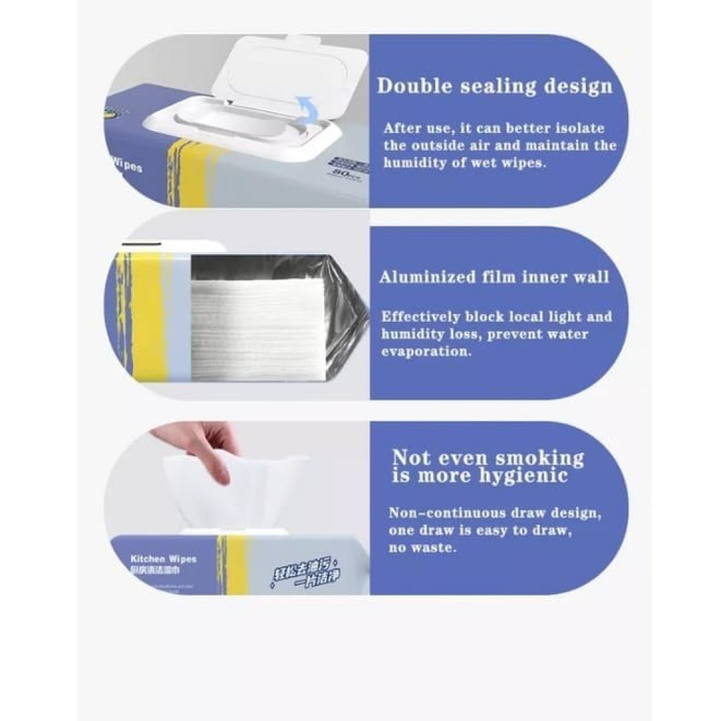 80 Pcs Heavy-Duty Kitchen Cleaning Wipes | Anti-Grease Degreasing Wet Wipes for Stoves & Counters