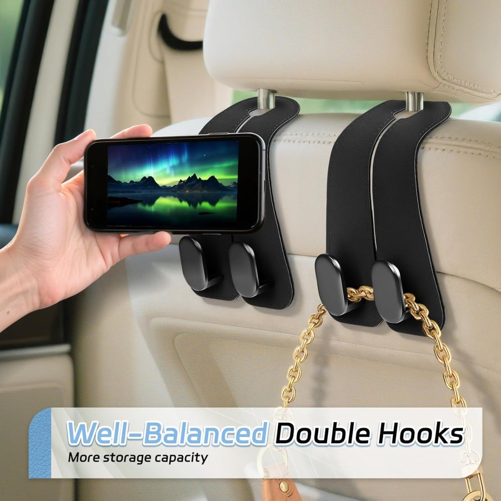 Premium Leather Car Seat Headrest Hook | Universal Vehicle Back Seat Organizer Hanger