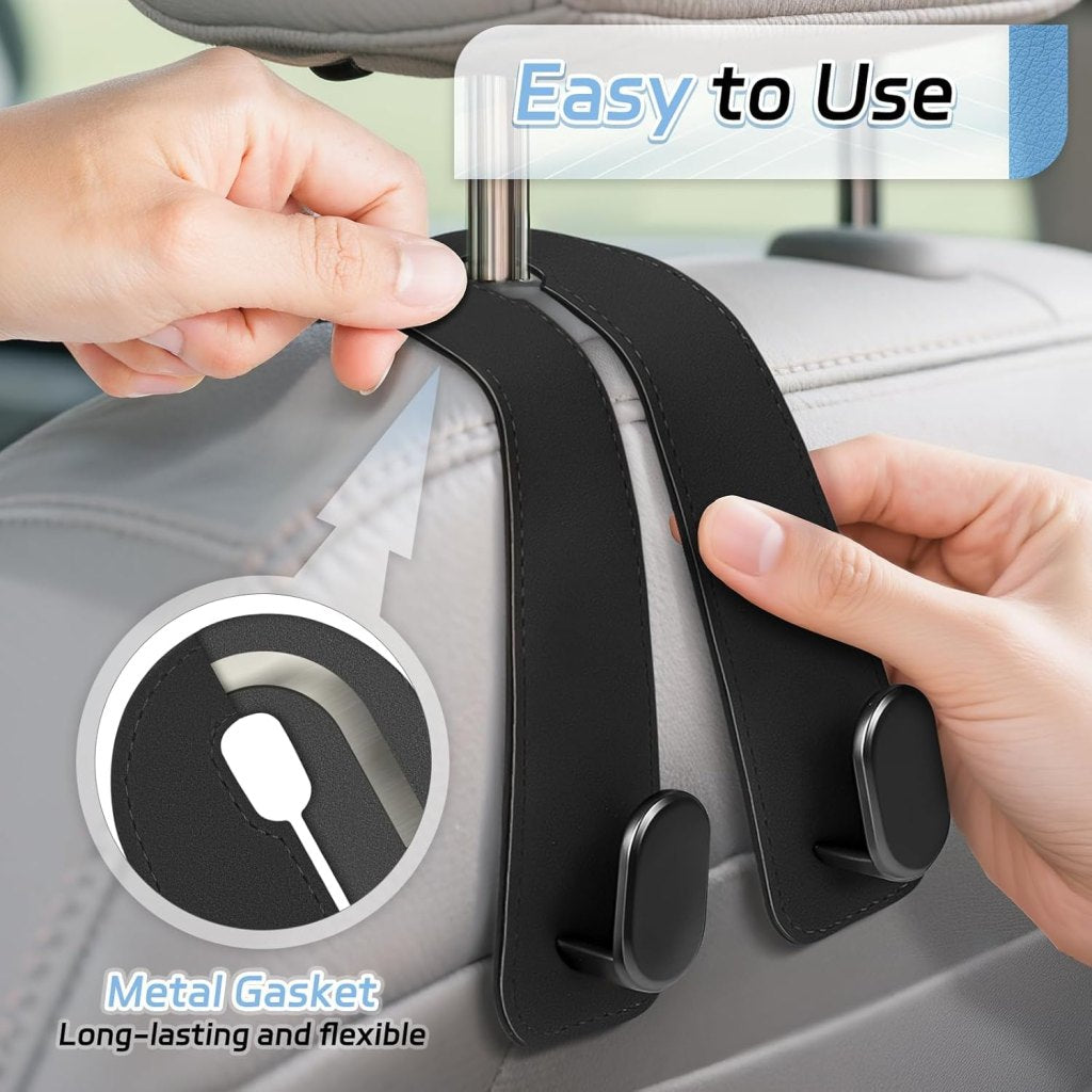 Premium Leather Car Seat Headrest Hook | Universal Vehicle Back Seat Organizer Hanger