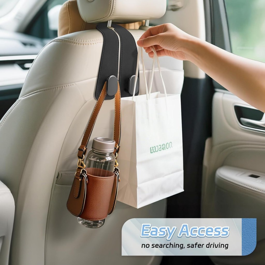 Premium Leather Car Seat Headrest Hook | Universal Vehicle Back Seat Organizer Hanger