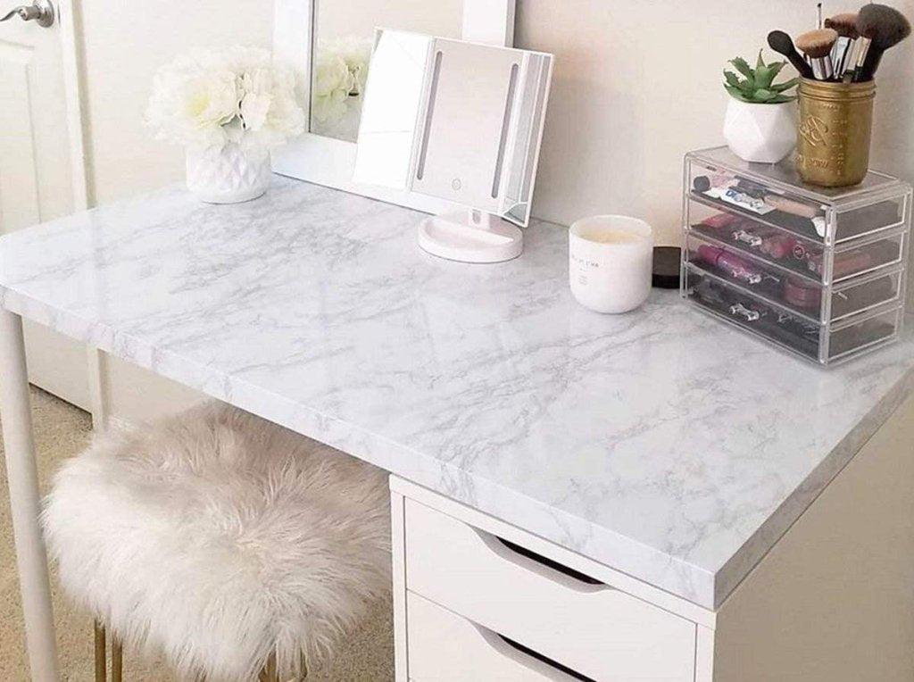 Self-Adhesive White Marble Foil Roll | 60x200cm Waterproof Countertop Wallpaper