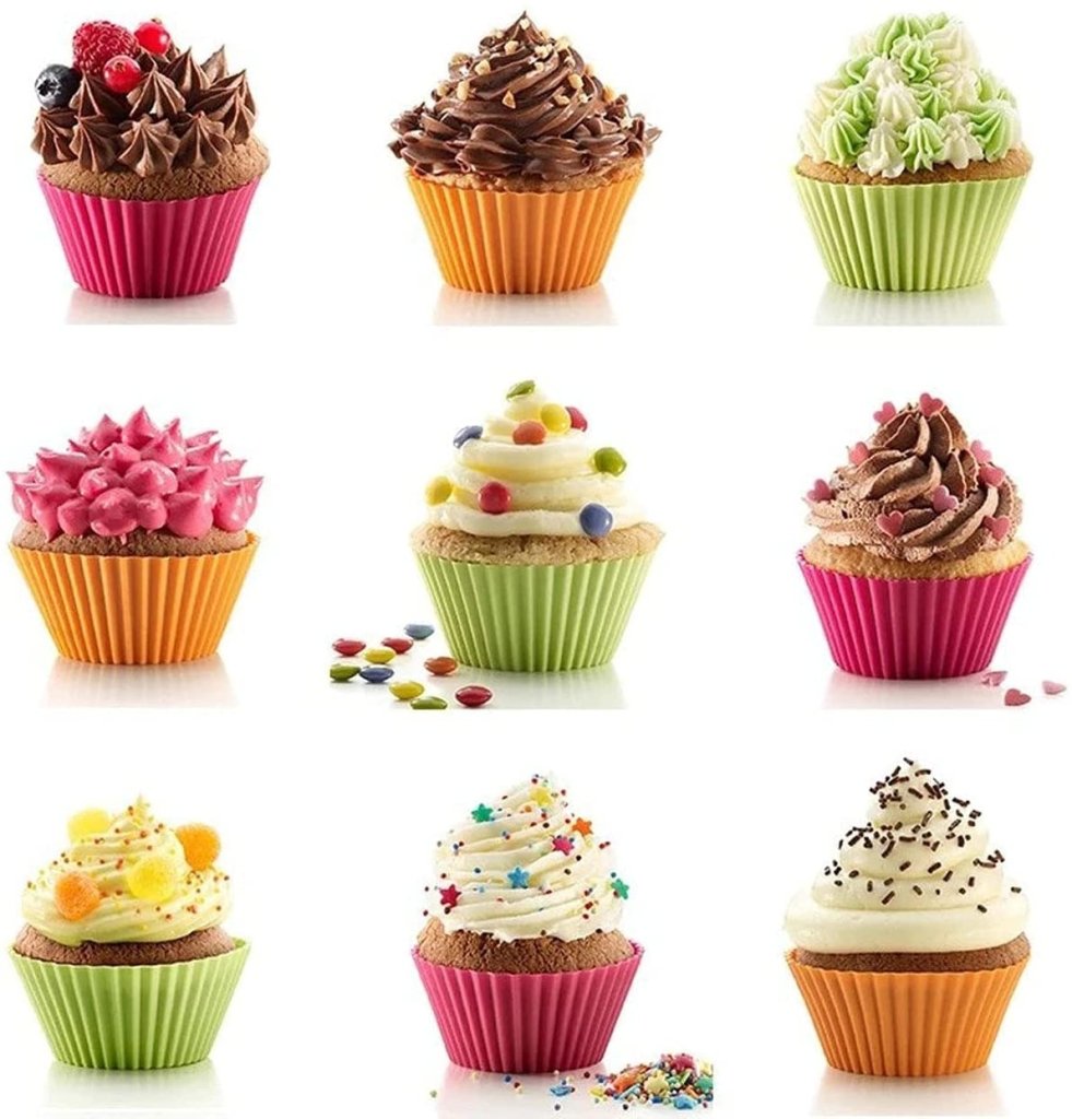 100% Food-Grade Silicone Cupcake Moulds (Set of 12) | Reusable Non-Stick Round Muffin Cups