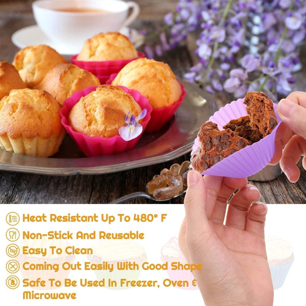 100% Food-Grade Silicone Cupcake Moulds (Set of 12) | Reusable Non-Stick Round Muffin Cups