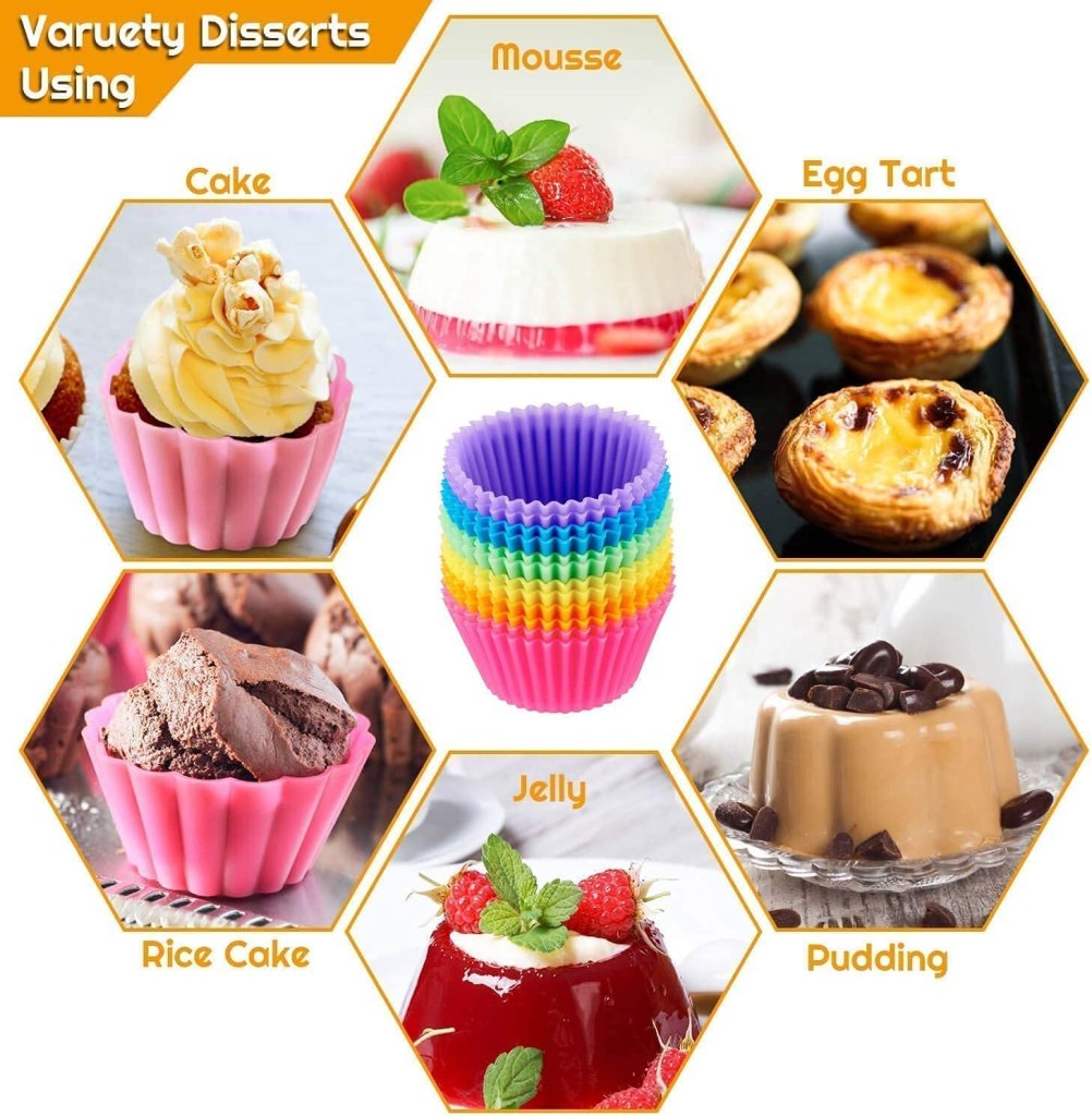100% Food-Grade Silicone Cupcake Moulds (Set of 12) | Reusable Non-Stick Round Muffin Cups