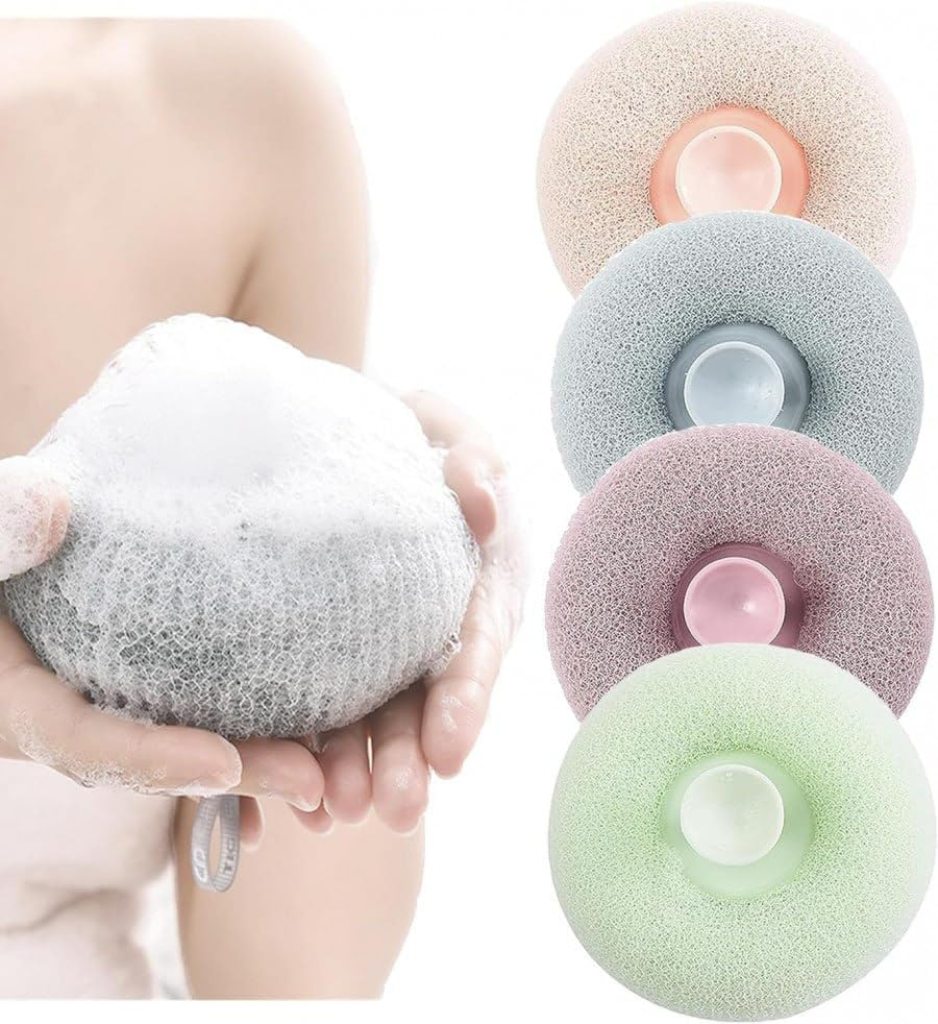 Ergonomic Round Loofah Scrubbing Brush | Exfoliating Bath & Body Massage Sponge