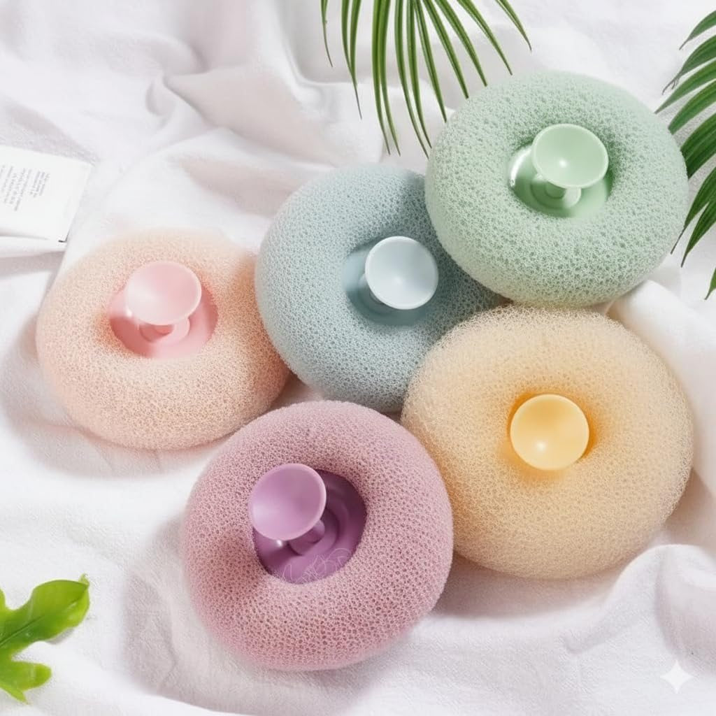 Ergonomic Round Loofah Scrubbing Brush | Exfoliating Bath & Body Massage Sponge