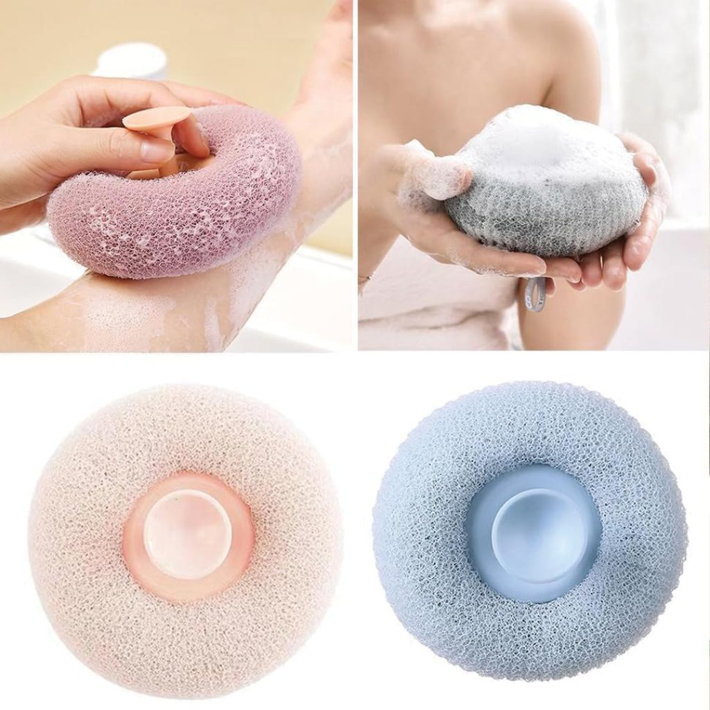 Ergonomic Round Loofah Scrubbing Brush | Exfoliating Bath & Body Massage Sponge
