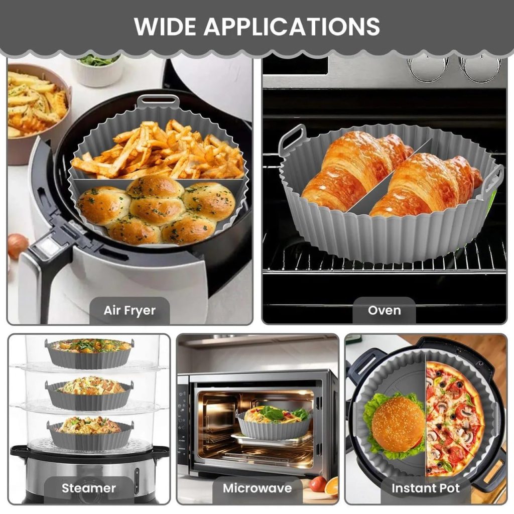 Reusable Silicone Air Fryer Liner Pot | Divided Non-Stick Baking Basket Bowl