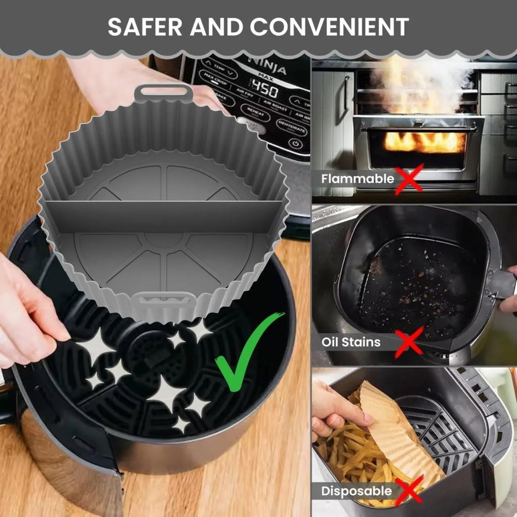 Reusable Silicone Air Fryer Liner Pot | Divided Non-Stick Baking Basket Bowl