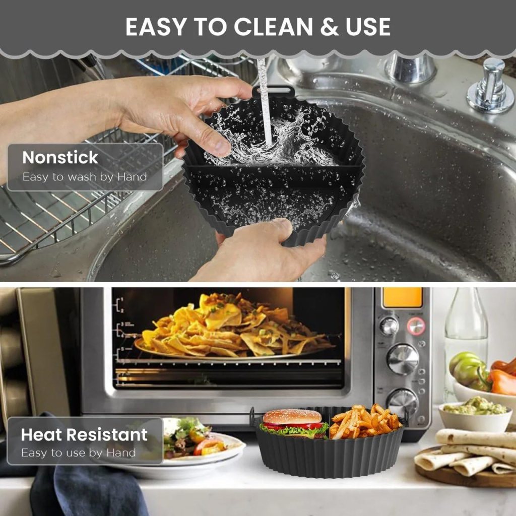 Reusable Silicone Air Fryer Liner Pot | Divided Non-Stick Baking Basket Bowl