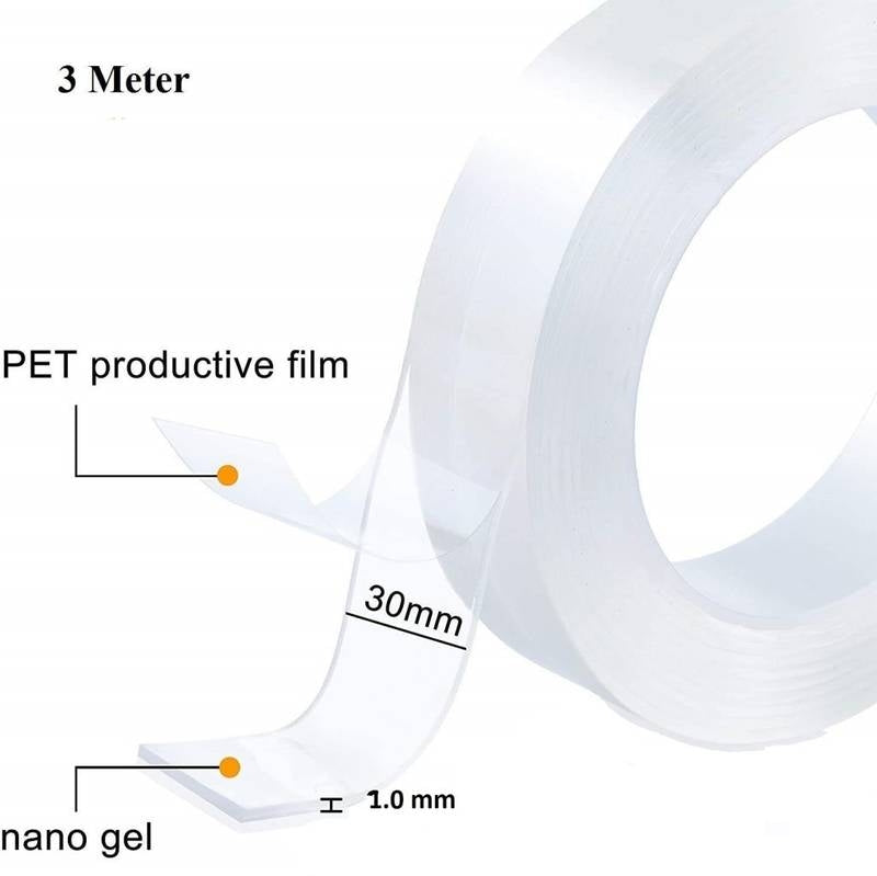 Roll of PET productive film with measurements labeled on a white background