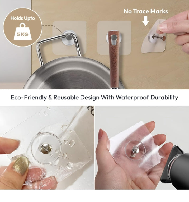 Product demonstrating eco-friendly and reusable design with waterproof durability, showing its application on a sink and durability test.