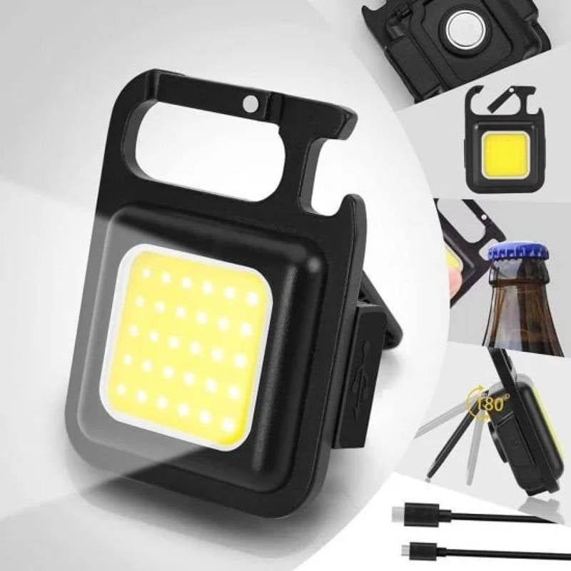Black LED light with yellow panel on a white background