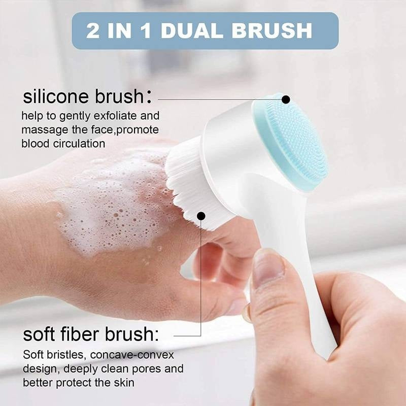 2-in-1 Dual Action Face Scrubber Brush – Manual Silicone Facial Cleansing & Exfoliating Brush for Deep Pore Cleaning