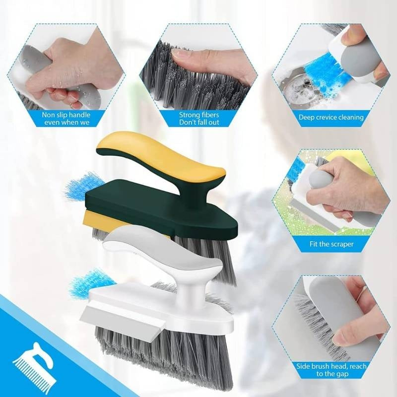 4-in-1 Multifunctional Gap Cleaning Brush – Deep Clean Grout Scrubber with Built-in Scraper & Ergonomic Handle – Heavy Duty Detail Brush for Kitchen, Bathroom, Window Tracks & Tile Lines