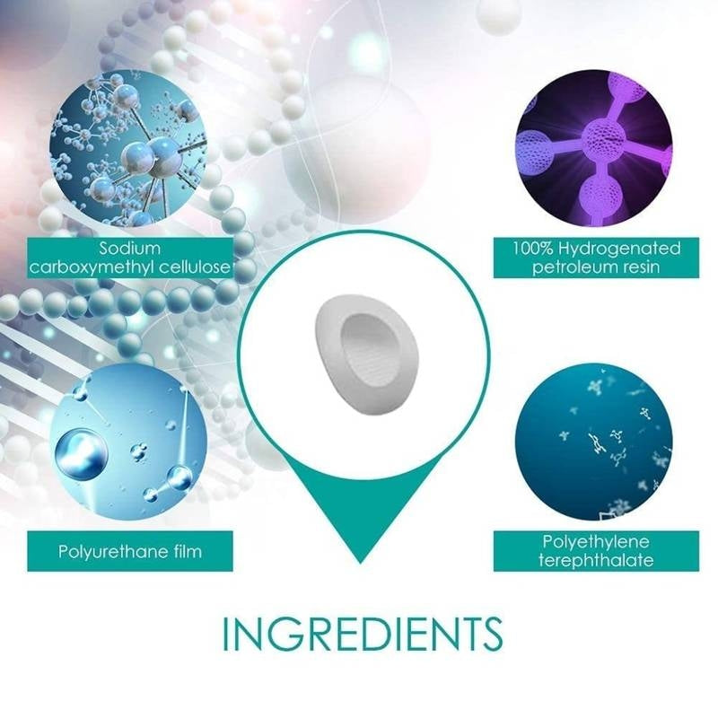 Illustration of ingredients with molecular structures and labels on a white background
