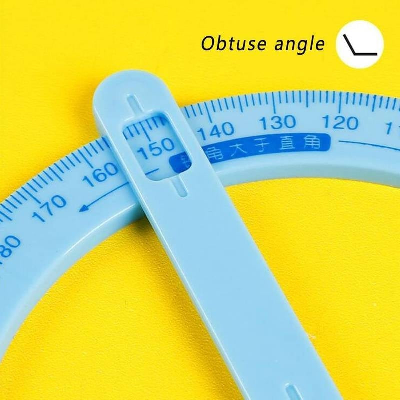 Protractor showing an obtuse angle on a yellow background
