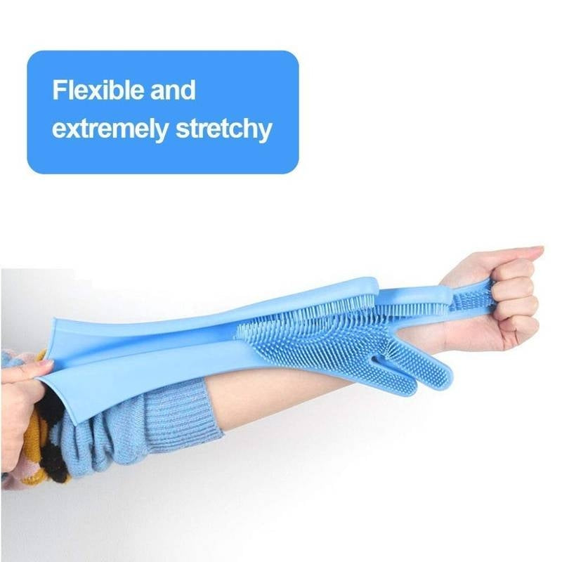 Person stretching a blue elastic band with text 'Flexible and extremely stretchy' on a white background