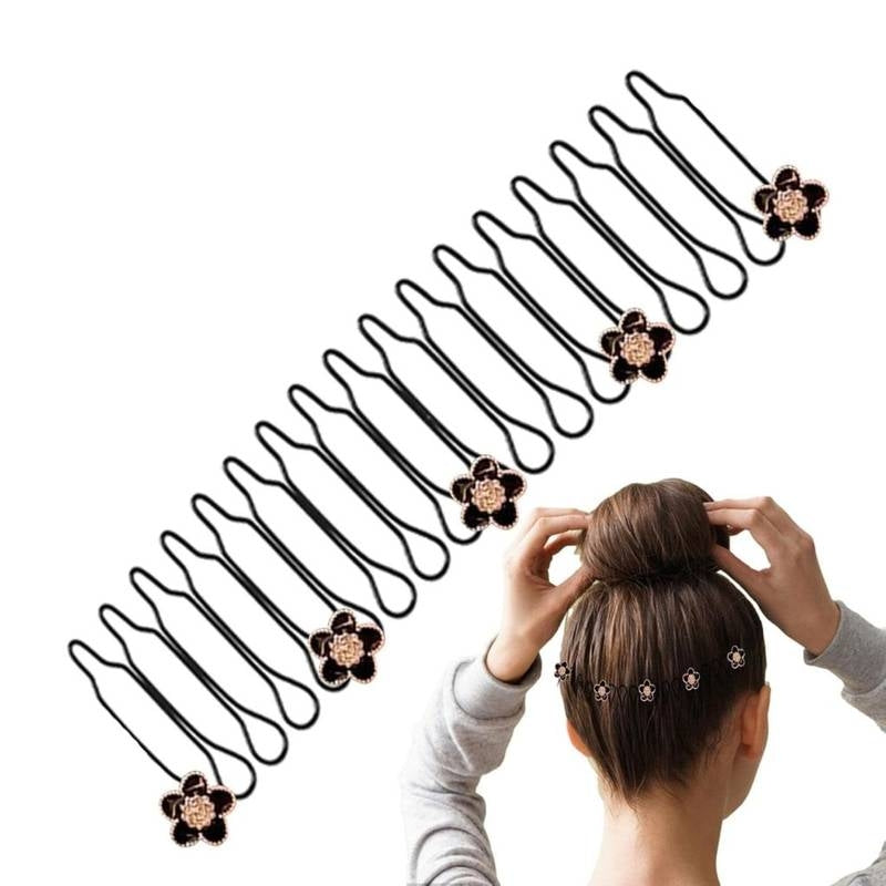 Set of hair pins with floral designs on a white background